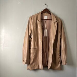 NWT JOIE neutral nude vegan leather button mid length long sleeve jacket XL